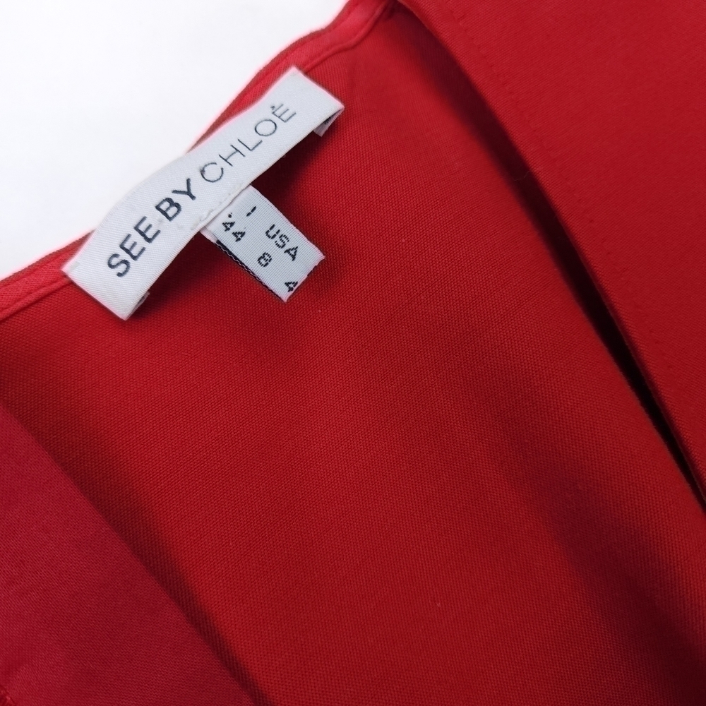 See By Chloe Anthropologie Thick Red Pleated Stretch Scoop Neck Dress Sz… - Picture 5 of 14